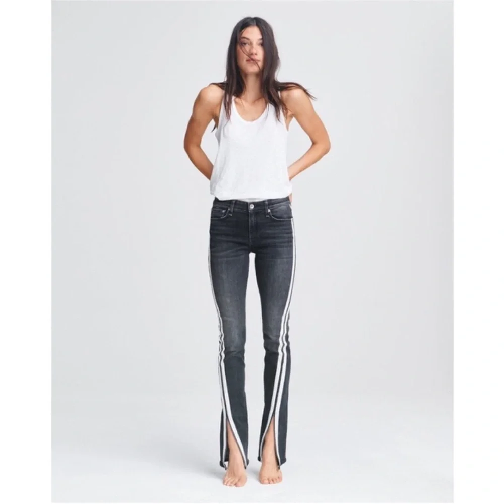 RAG & BONE Cate Mid Rise Flare Jeans NWT gray stripe women’s size 27 - Picture 2 of 9